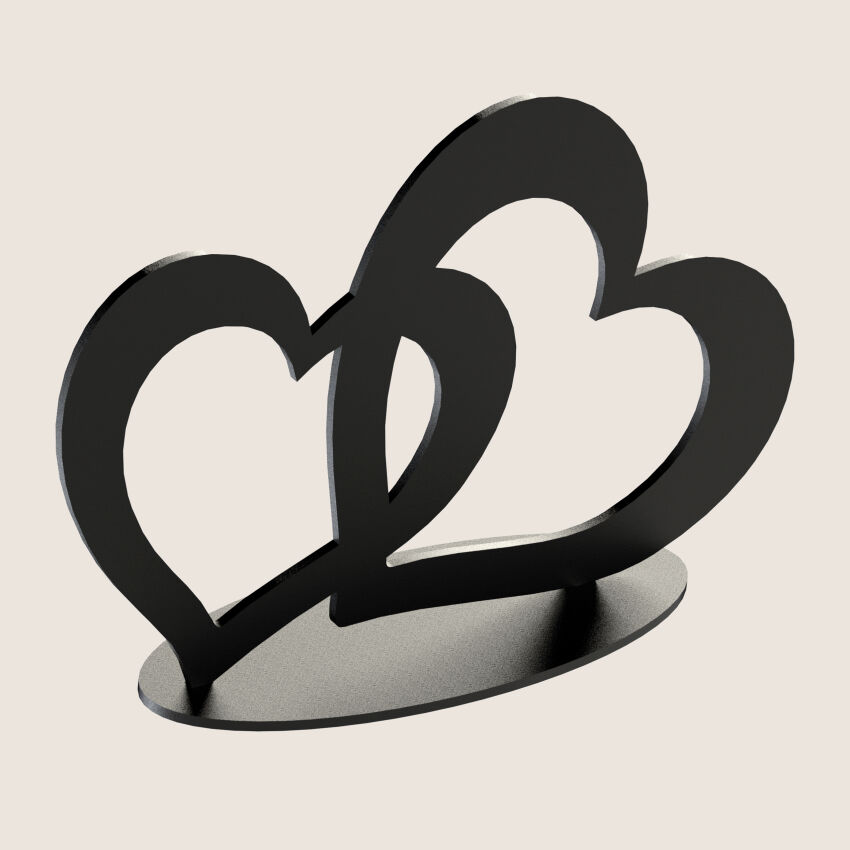 TWO HEARTS standing decoration metal black