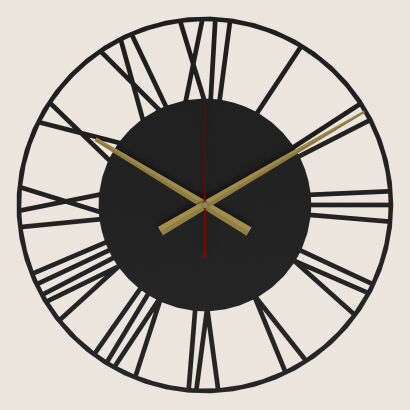 Zegar ścienny FAIRE 50 cm pełen metalowy czarny wskazówki złote