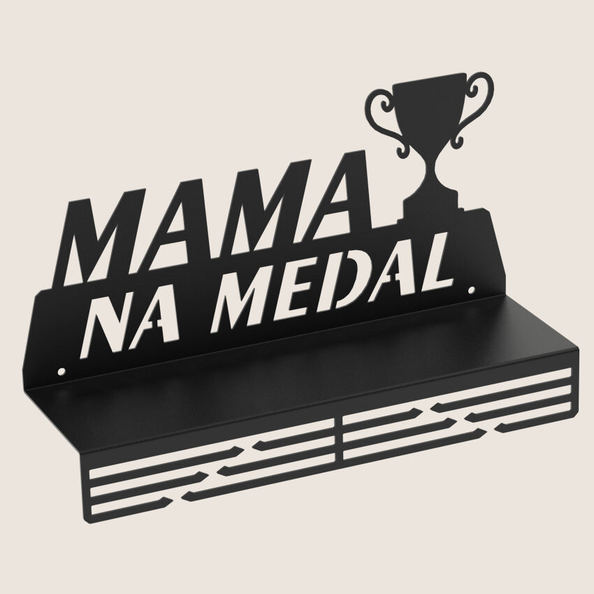 Wieszak na medale MAMA NA MEDAL metalowy z półką czarny