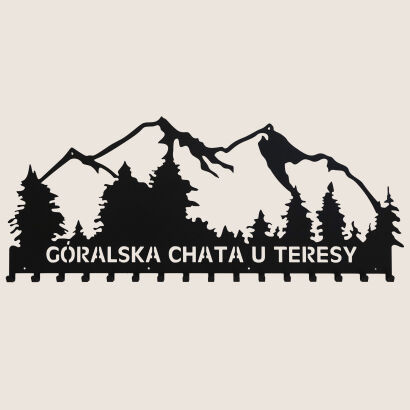 Wieszak na ubrania "GÓRALSKA CHATA U TERESY" 16 x hak, wykonany z blachy 2mm.