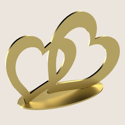 Standing ornament TWO HEARTS made of gold metal