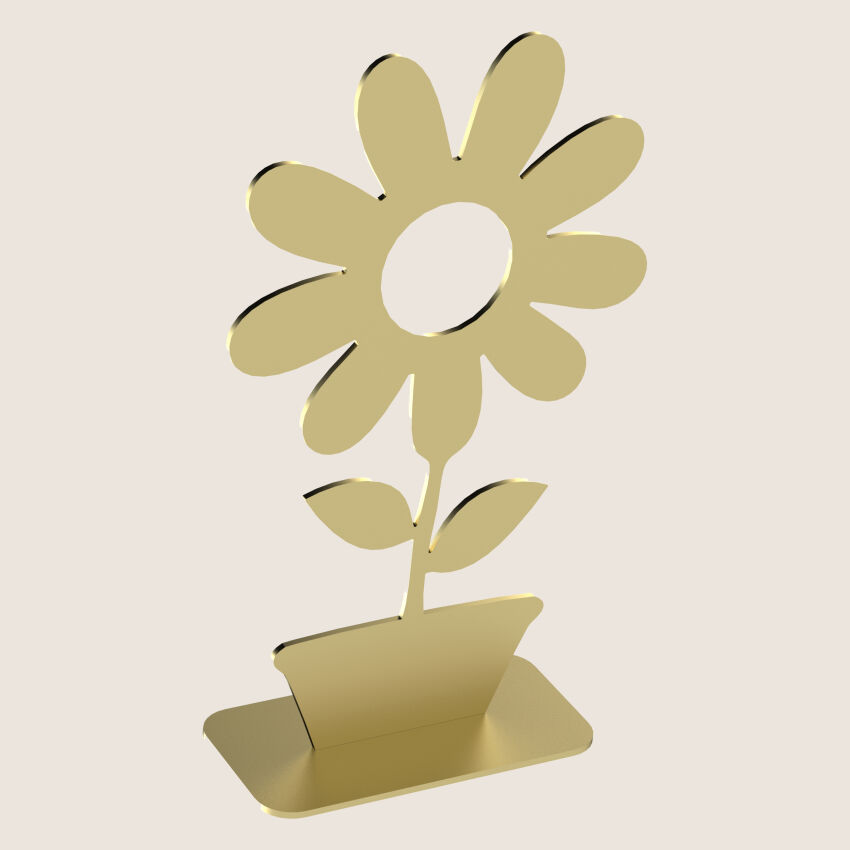 Standing decoration of a flower daisy made of gold metal