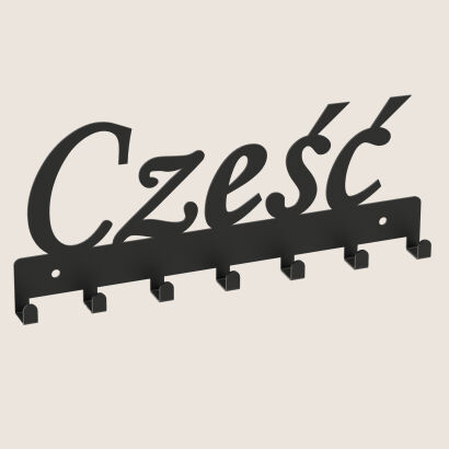 Wieszak ubrania klucze NAPIS CZEŚĆ czarny